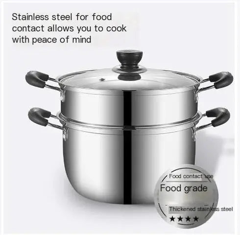 Thick Stainless Steel Double-Layer Steamer Pot (Large Capacity) - Lunqara 