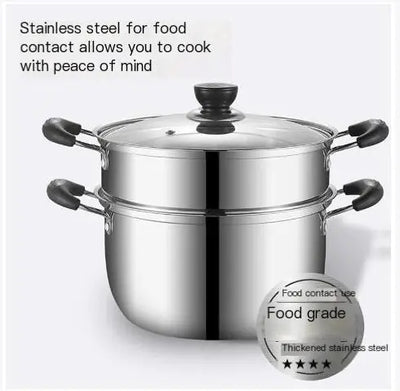 Thick Stainless Steel Double-Layer Steamer Pot (Large Capacity) - Lunqara 