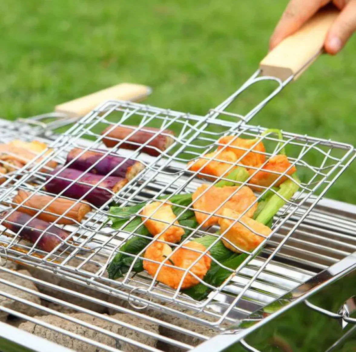 Square Outdoor Grill with Wooden Handle