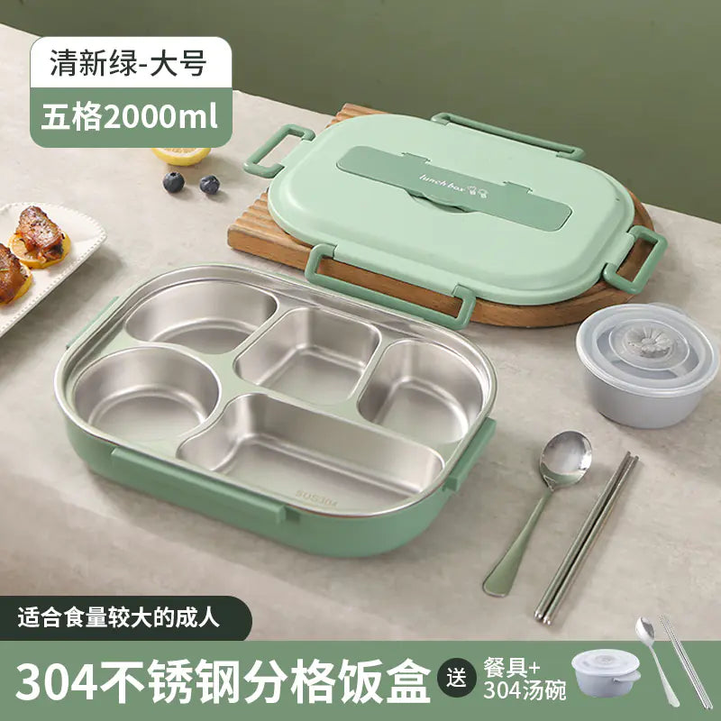 304 Stainless Steel Sealed Bento Box with Five Compartments - Lunqara 