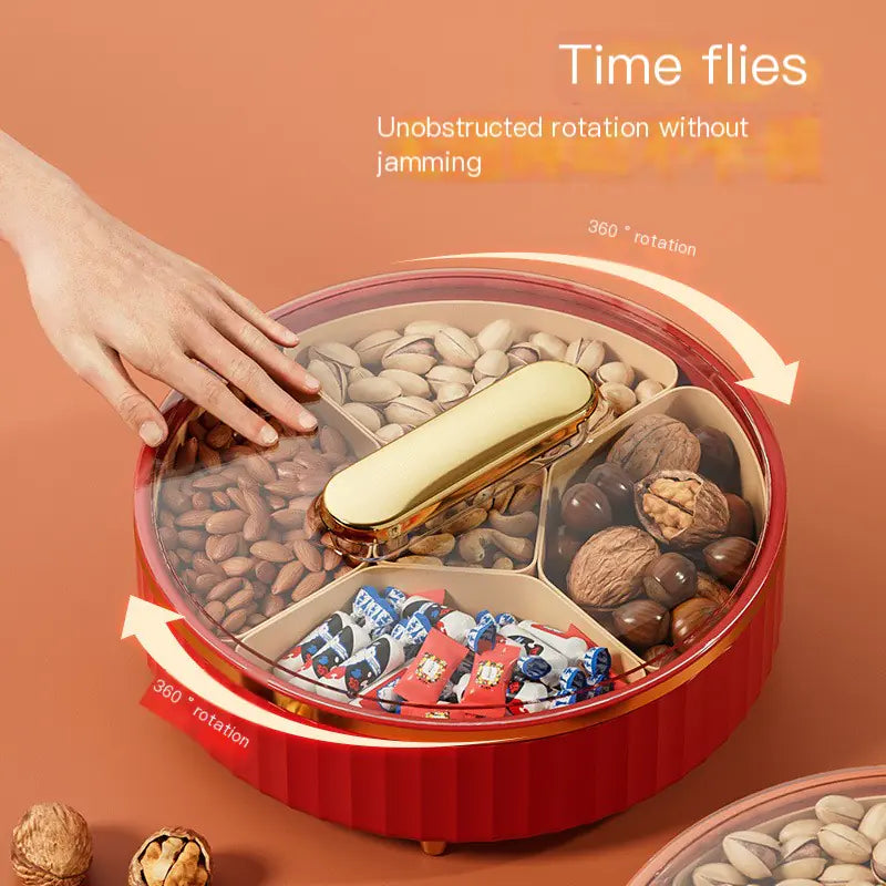 Elegant Rotating Snack Tray with Lid for Fruits & Treats