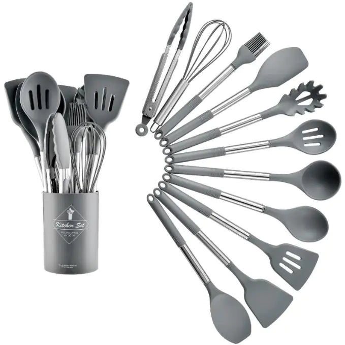 13-Piece Silicone Kitchen Utensil Set with Steel Handle