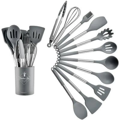 13-Piece Silicone Kitchen Utensil Set with Steel Handle