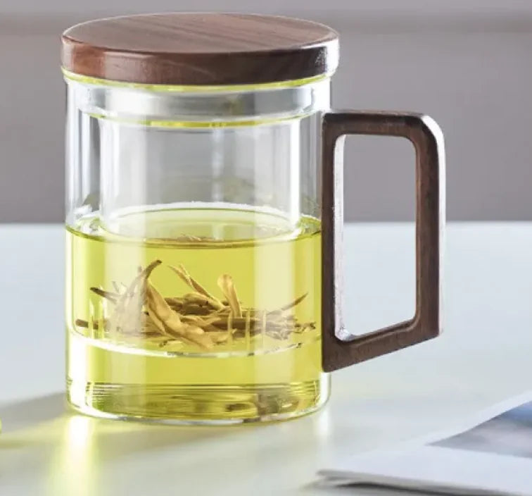 Glass Tea Cup with Wooden Handle