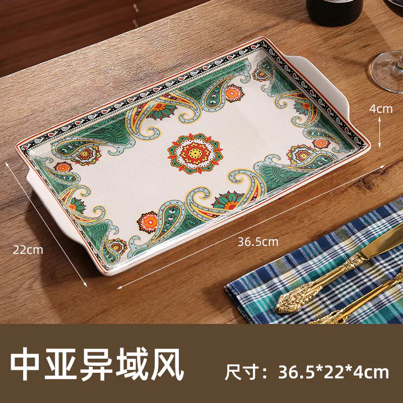 Ceramic Tray for Kitchen Use, Rectangular Design - Lunqara 