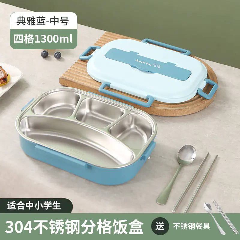 304 Stainless Steel Sealed Bento Box with Five Compartments - Lunqara 