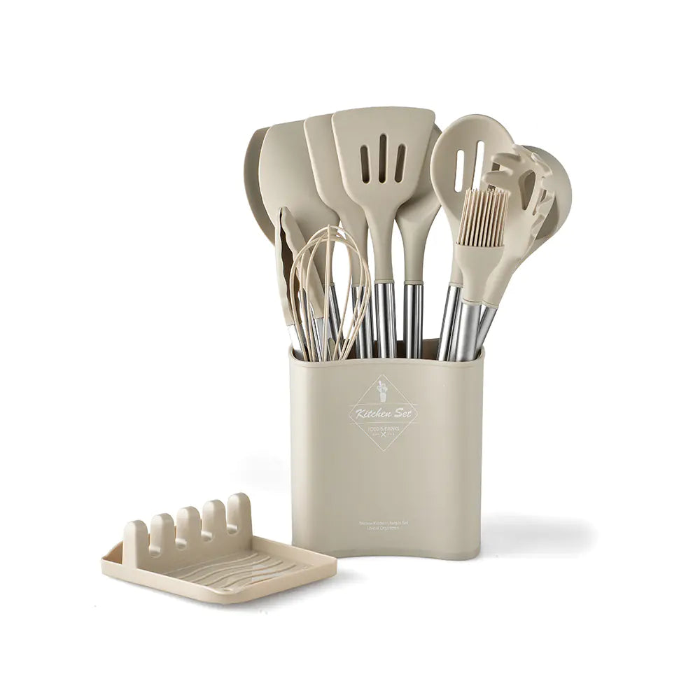 13-Piece Silicone Kitchen Utensil Set with Steel Handle