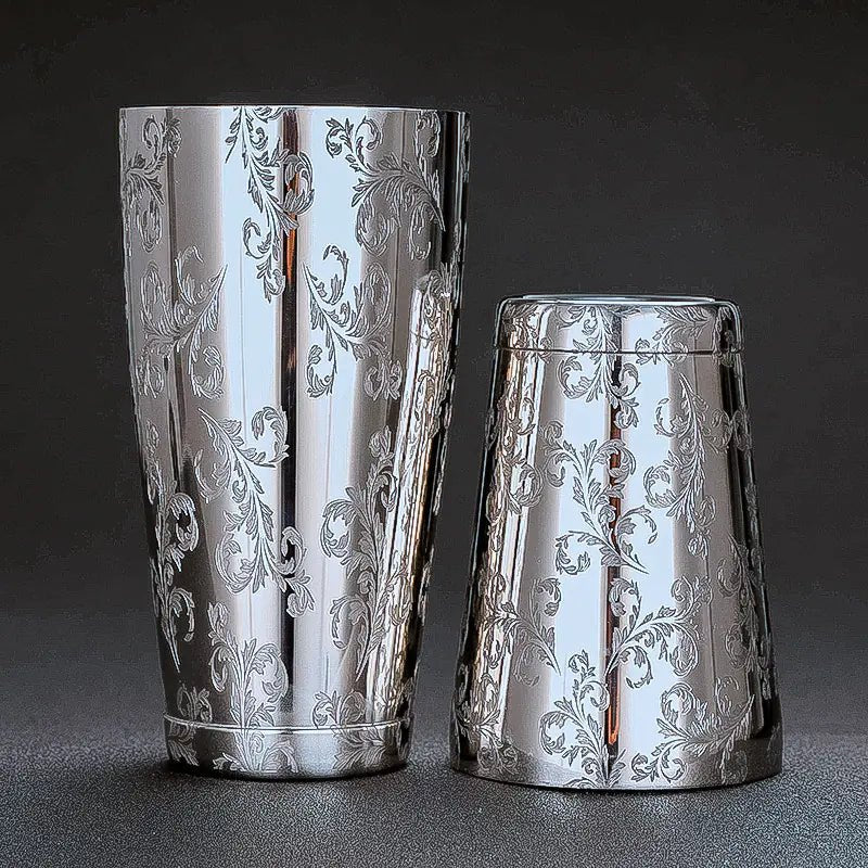 304 Stainless Steel Boston Cocktail Shaker with Design - Lunqara