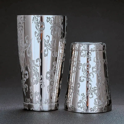 304 Stainless Steel Boston Cocktail Shaker with Design - Lunqara