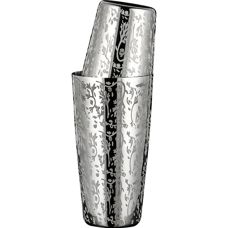 304 Stainless Steel Boston Cocktail Shaker with Design - Lunqara