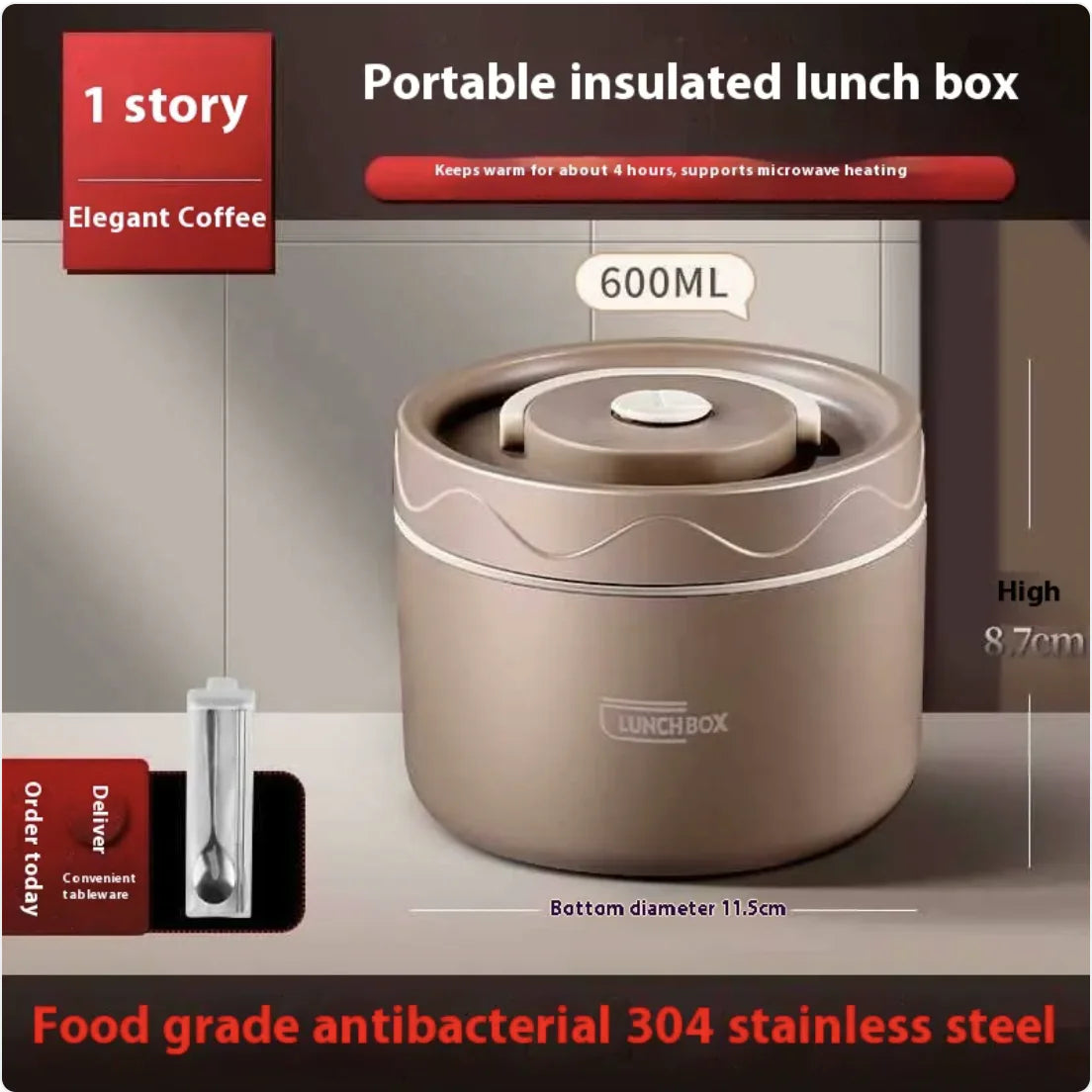 Extra-Long Insulated Stainless Steel Lunch Box