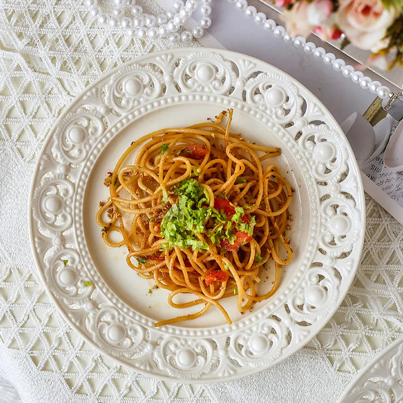French Embossed Ceramic Plate for Breakfast & Salad