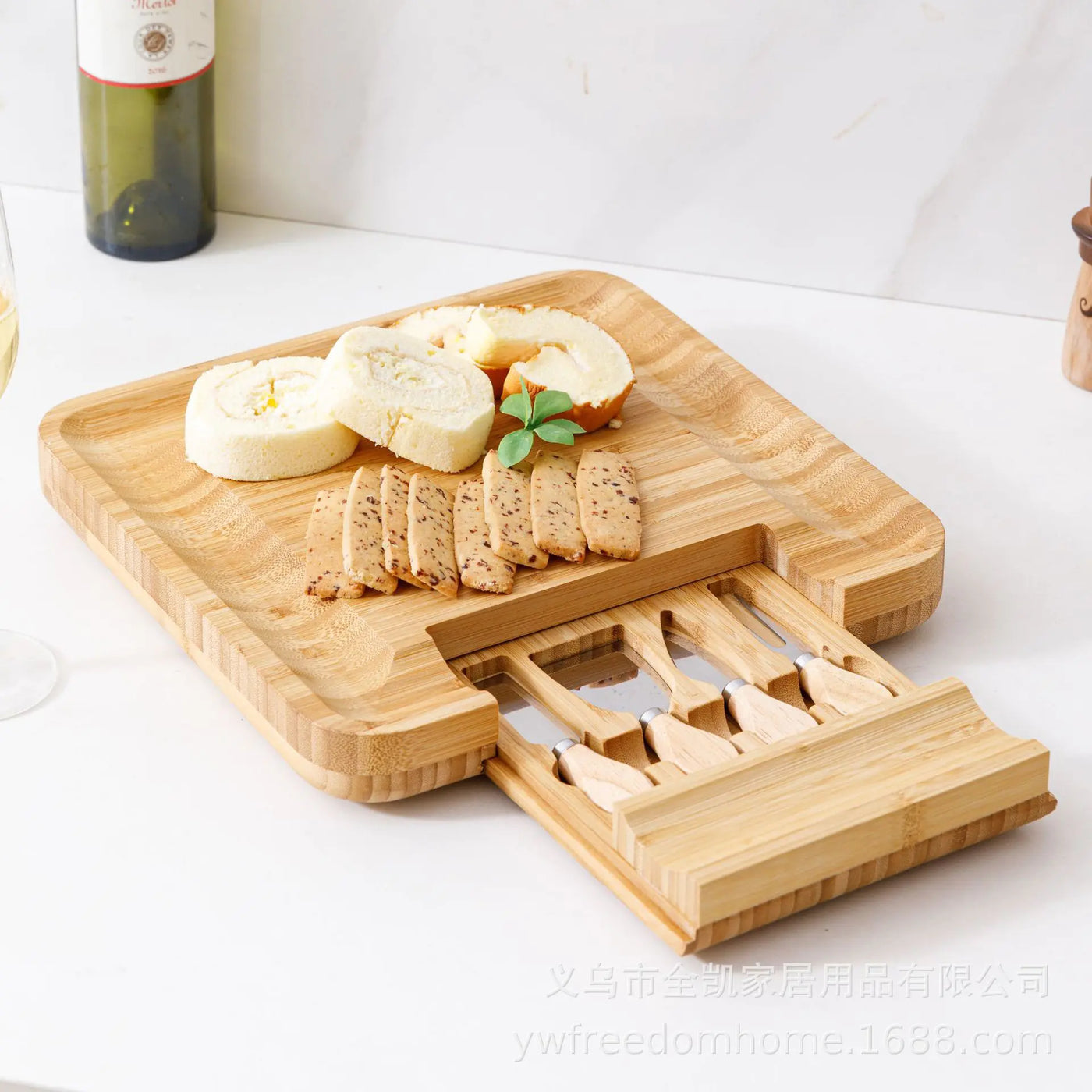 Bamboo Cheese Board and Knife Set with Cutting Board