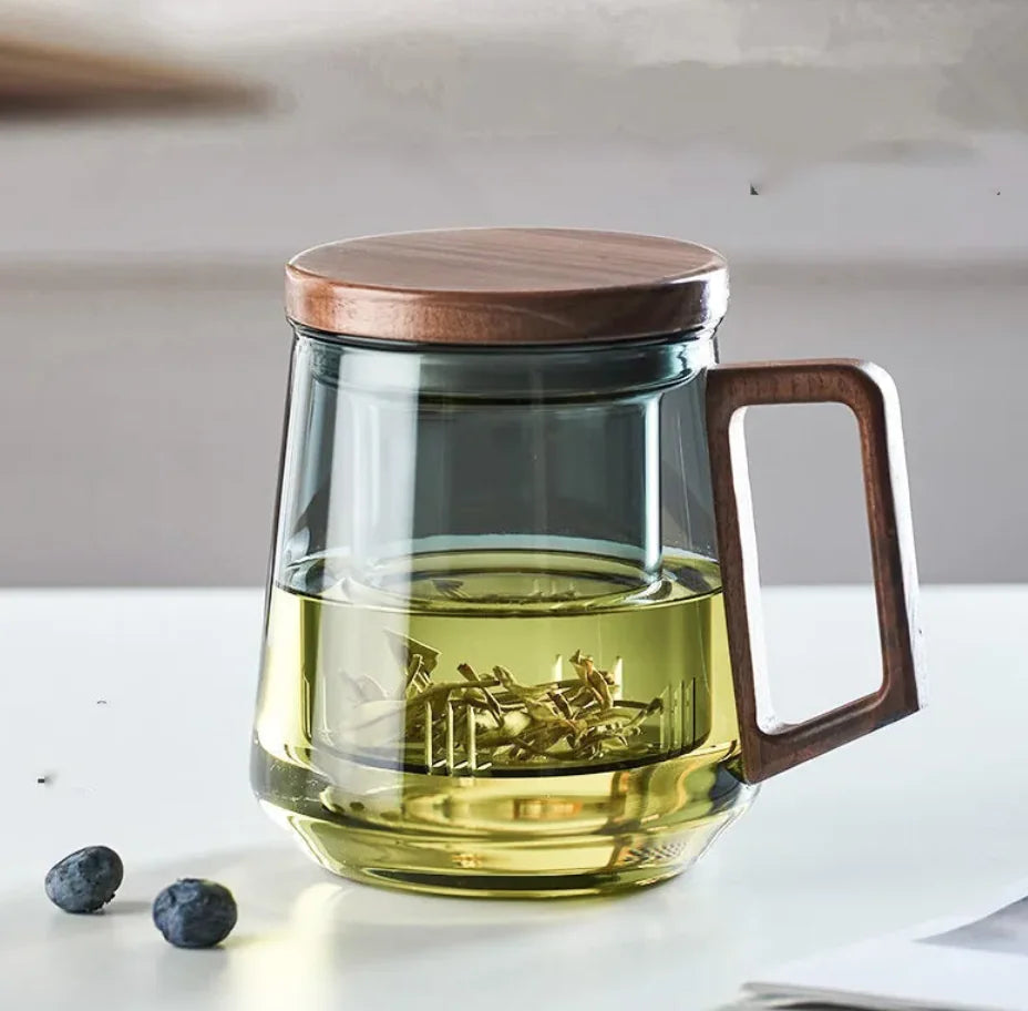 Glass Tea Cup with Wooden Handle