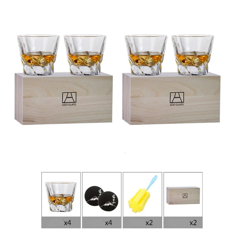 Nordic Style Crystal Whiskey Glass Set with Wooden Gift Box – Couples Edition