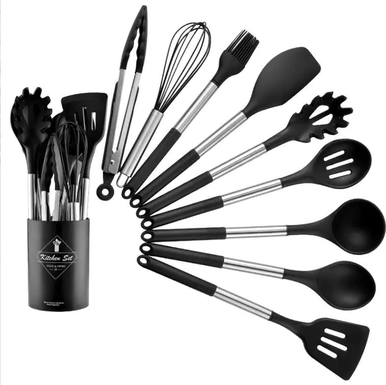 13-Piece Silicone Kitchen Utensil Set with Steel Handle