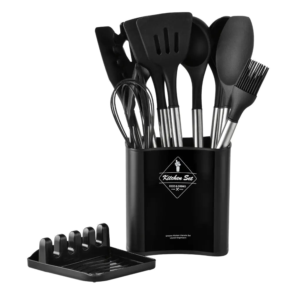 13-Piece Silicone Kitchen Utensil Set with Steel Handle