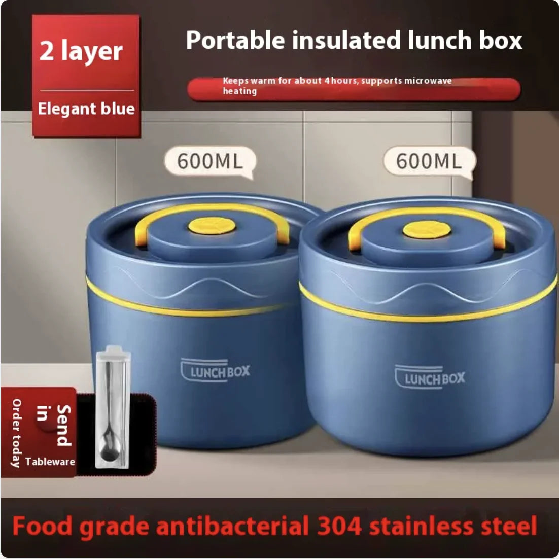 Extra-Long Insulated Stainless Steel Lunch Box