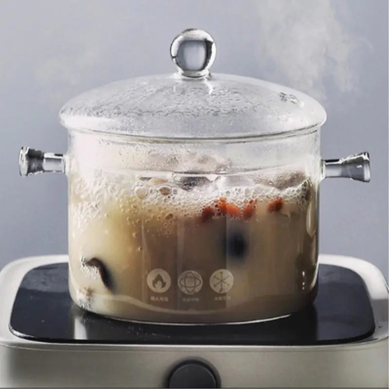 Glass Double-Handled Soup Pot with Electric Stove