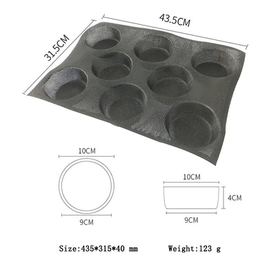8-Cavity Round Burger Bread Silicone Mold, 44x32x4CM