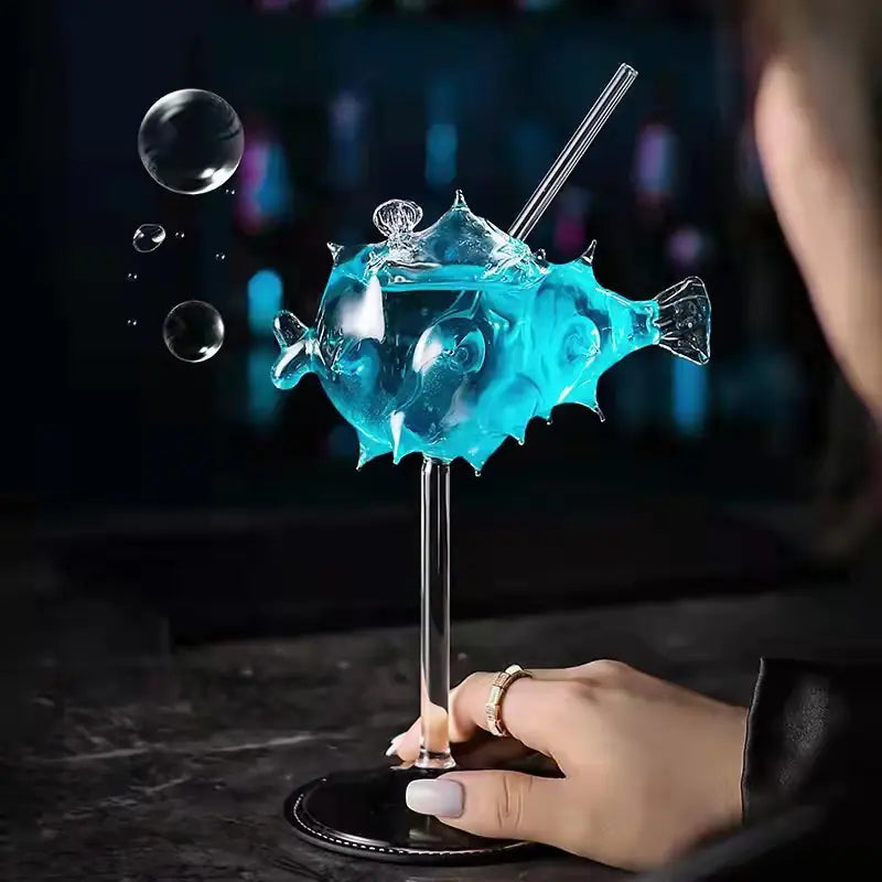 Creative Shark High Wine Glass with Octopus Design