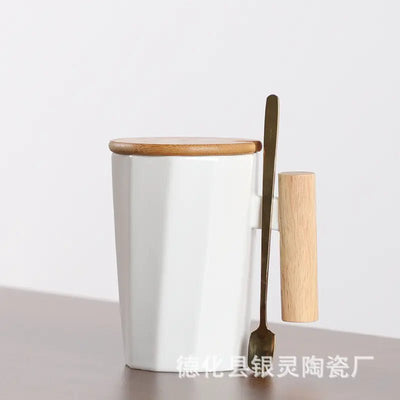 Customizable Ceramic Milk Mug with Wooden Handle - Lunqara
