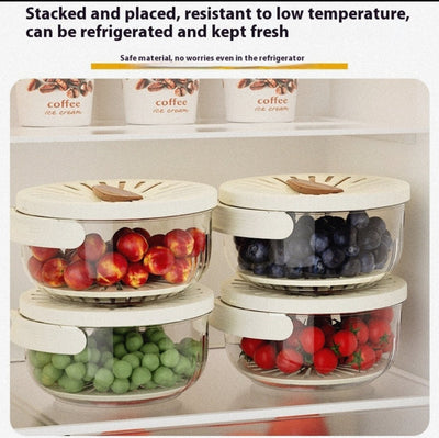 Fruit Drain Basket With Lid Vegetable Washing Bowl Foldable Handle Cleaning Colander Plastic Refrigerator Crisper Kitchen Box - Lunqara
