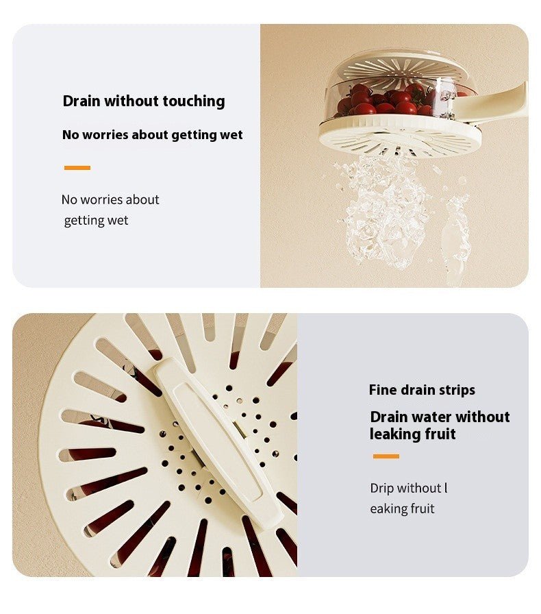 Fruit Drain Basket With Lid Vegetable Washing Bowl Foldable Handle Cleaning Colander Plastic Refrigerator Crisper Kitchen Box - Lunqara