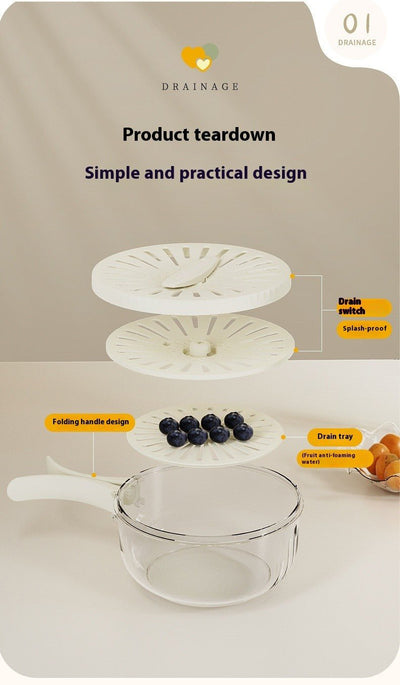 Fruit Drain Basket With Lid Vegetable Washing Bowl Foldable Handle Cleaning Colander Plastic Refrigerator Crisper Kitchen Box - Lunqara