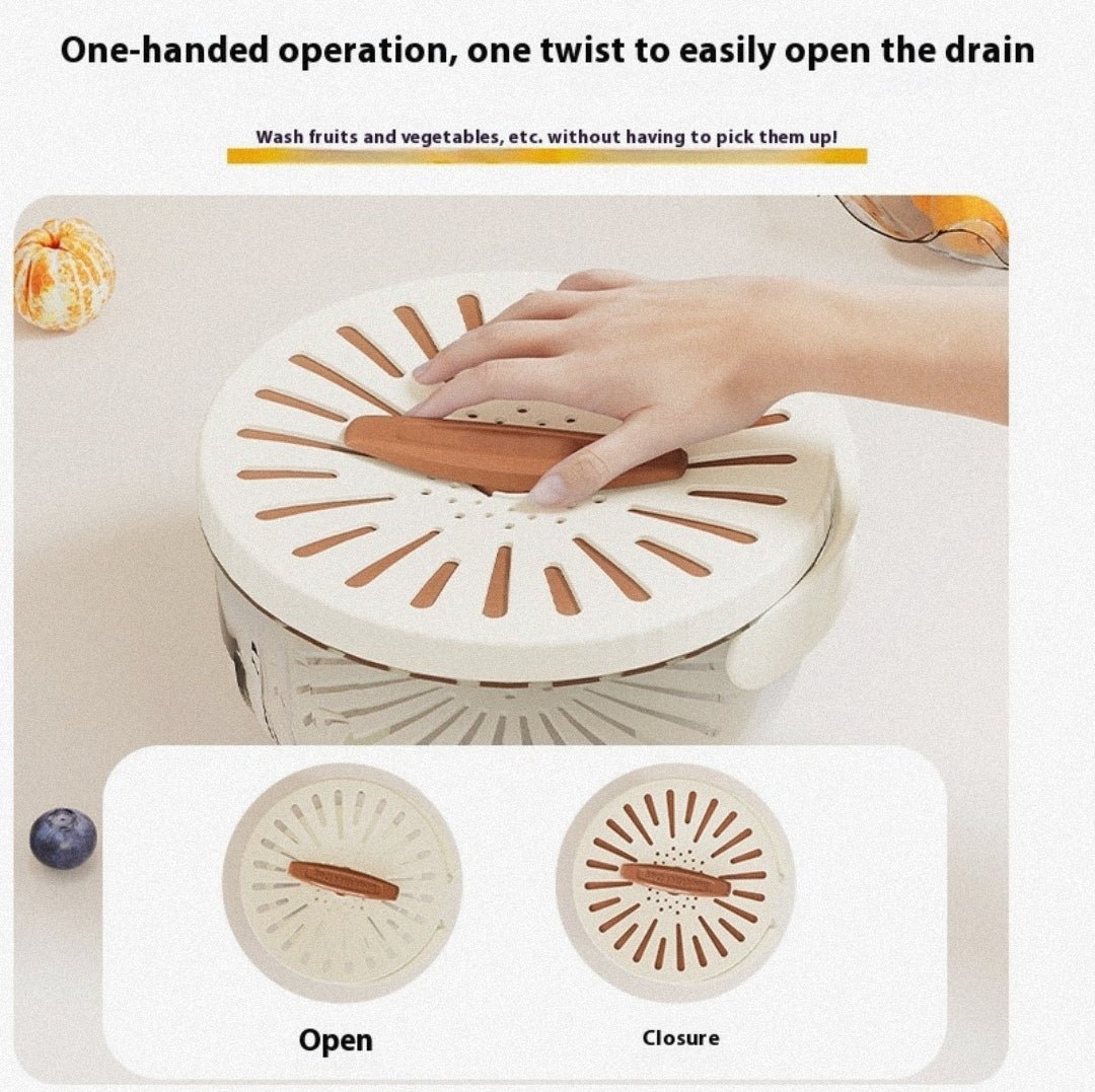 Fruit Drain Basket With Lid Vegetable Washing Bowl Foldable Handle Cleaning Colander Plastic Refrigerator Crisper Kitchen Box - Lunqara