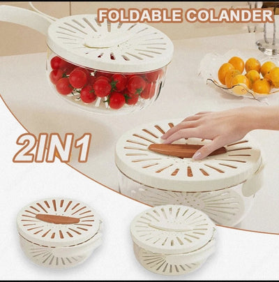 Fruit Drain Basket With Lid Vegetable Washing Bowl Foldable Handle Cleaning Colander Plastic Refrigerator Crisper Kitchen Box - Lunqara