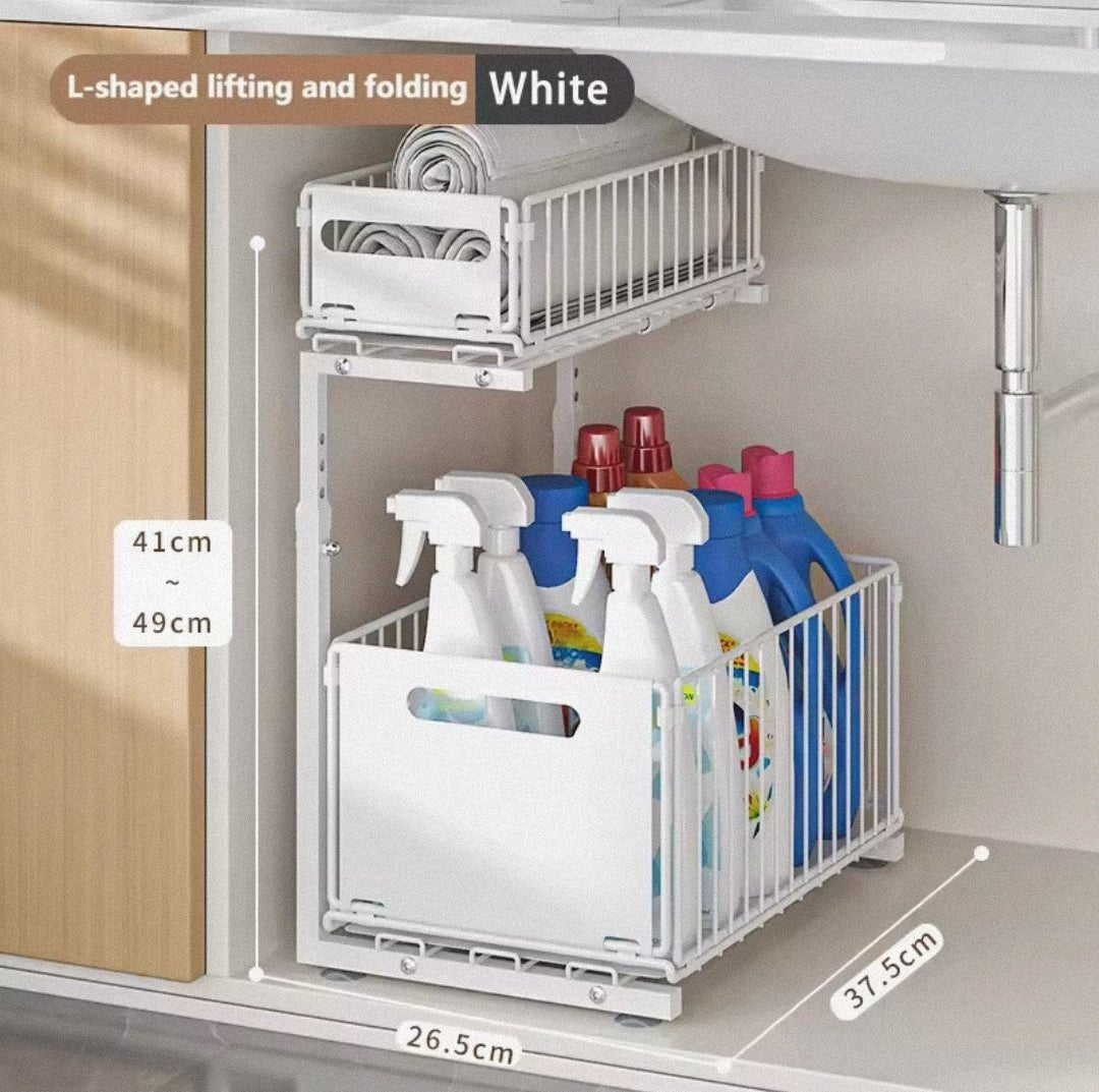 2 Tier Pull Out Cabinet Organizer Adjustable Kitchen Storage Rack Under Sink Organizer Spice Jar Storage Rack Slide Out Drawer - Lunqara