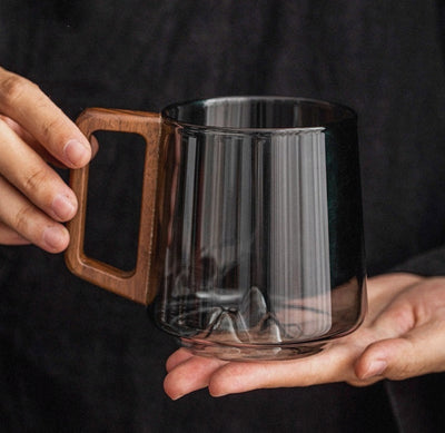 Guanshan Glass Single-layer Side Wooden Handle Drinking Cups Household Large-capacity Milk Tea Juice Single-layer Cup