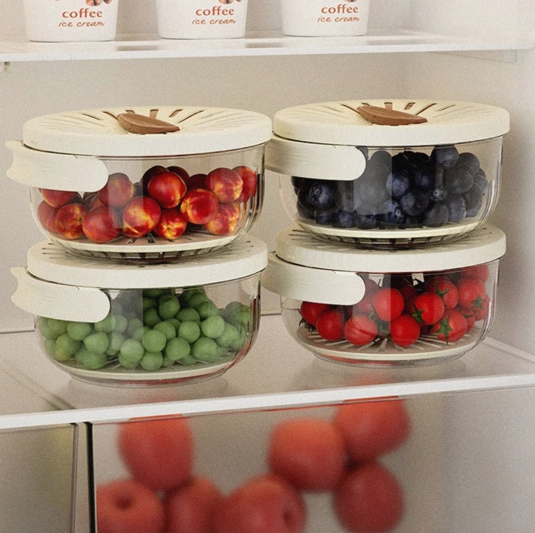 Fruit Drain Basket With Lid Vegetable Washing Bowl Foldable Handle Cleaning Colander Plastic Refrigerator Crisper Kitchen Box - Lunqara