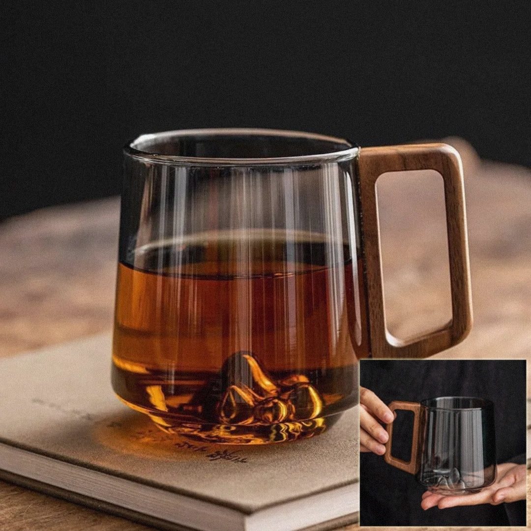 Guanshan Glass Single-layer Side Wooden Handle Drinking Cups Household Large-capacity Milk Tea Juice Single-layer Cup