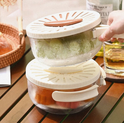 Fruit Drain Basket With Lid Vegetable Washing Bowl Foldable Handle Cleaning Colander Plastic Refrigerator Crisper Kitchen Box - Lunqara