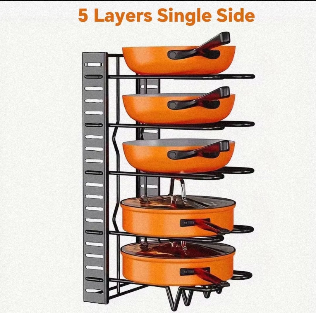 8 - Tier Duty Pot Rack Organizer Durable Metal,Space - saving Cabinet Holder for Pots,Pans and lids - Keep Your Kitchen Neat and Tidy - Lunqara