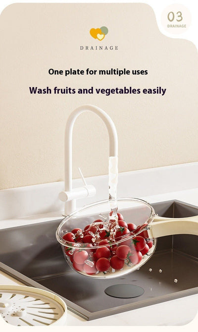 Fruit Drain Basket With Lid Vegetable Washing Bowl Foldable Handle Cleaning Colander Plastic Refrigerator Crisper Kitchen Box - Lunqara