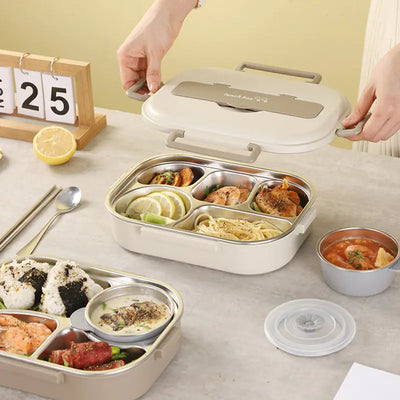 304 Stainless Steel Sealed Bento Box with Five Compartments - Lunqara 