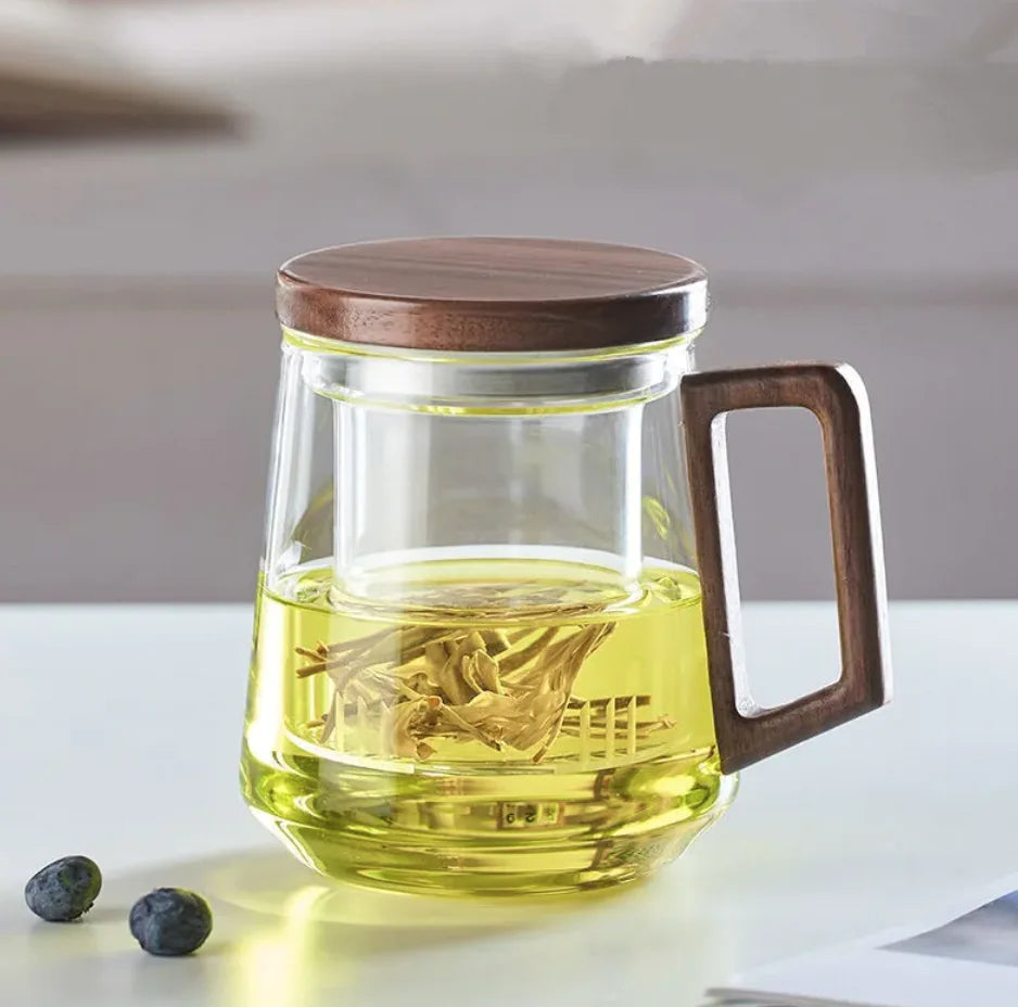 Glass Tea Cup with Wooden Handle