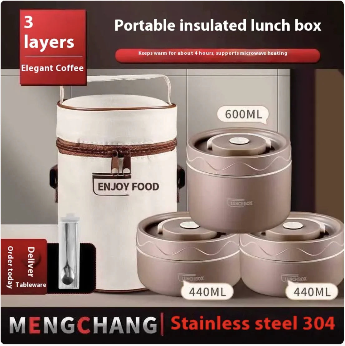 Extra-Long Insulated Stainless Steel Lunch Box