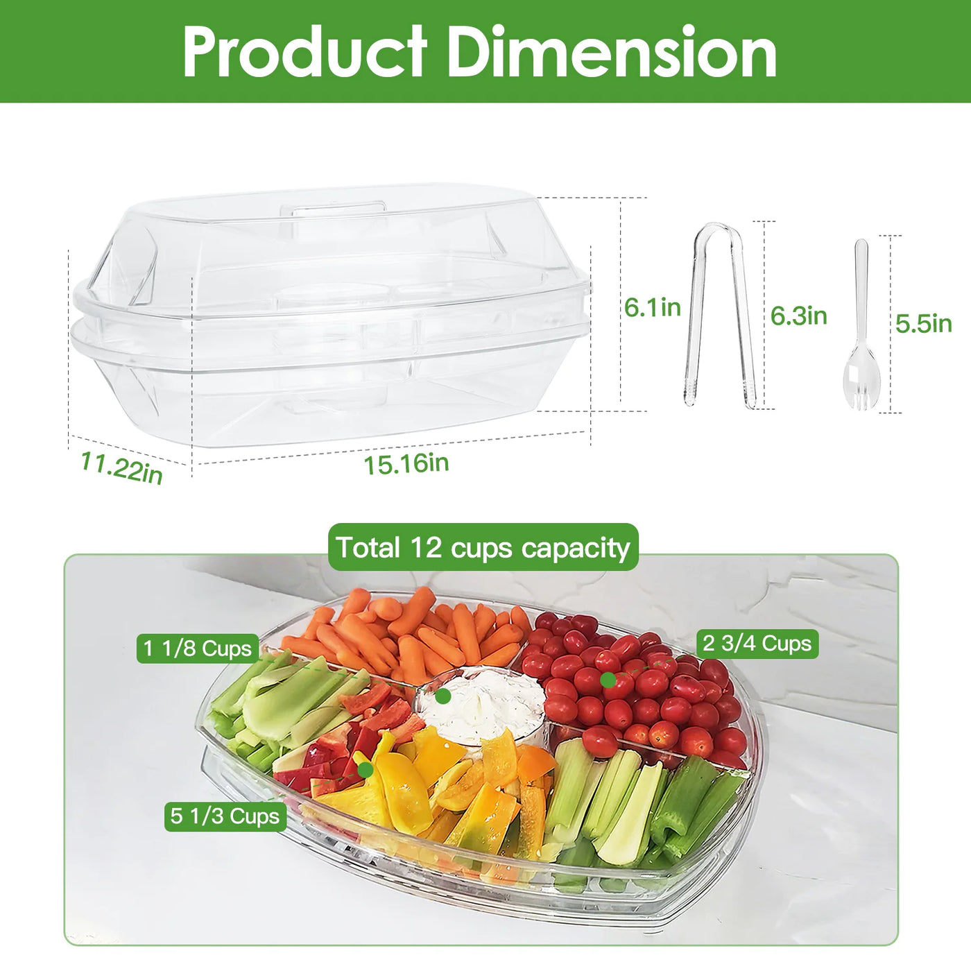 Cold Food Serving Tray with Lid & Compartments